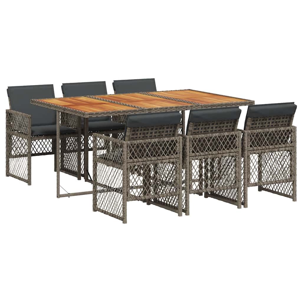 Set da Pranzo da Giardino 7 pz con Cuscini in Polyrattan Grigio | homemem39