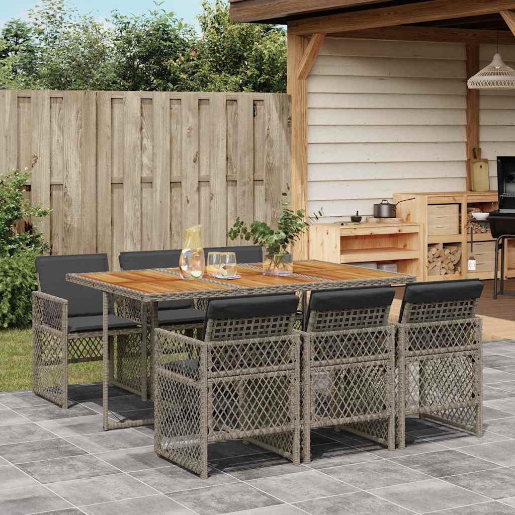 Set da Pranzo da Giardino 7 pz con Cuscini in Polyrattan Grigio | homemem39