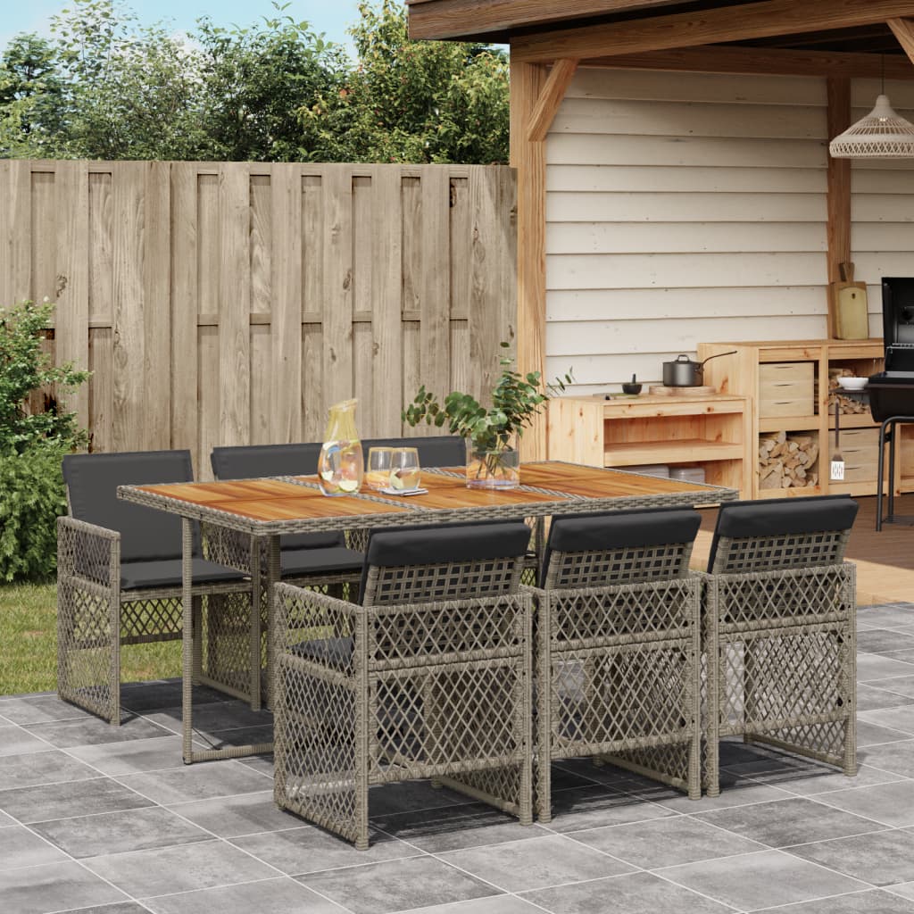 Set da Pranzo da Giardino 7 pz con Cuscini in Polyrattan Grigio - homemem39