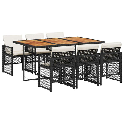 Set da Pranzo da Giardino 7 pz Nero con Cuscini in Polyrattan | homemem39