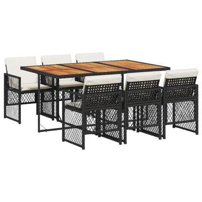 Set da Pranzo da Giardino 7 pz Nero con Cuscini in Polyrattan - homemem39