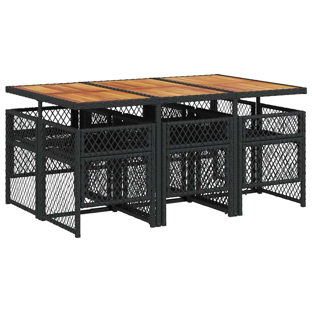 Set da Pranzo da Giardino 7 pz Nero con Cuscini in Polyrattan | homemem39