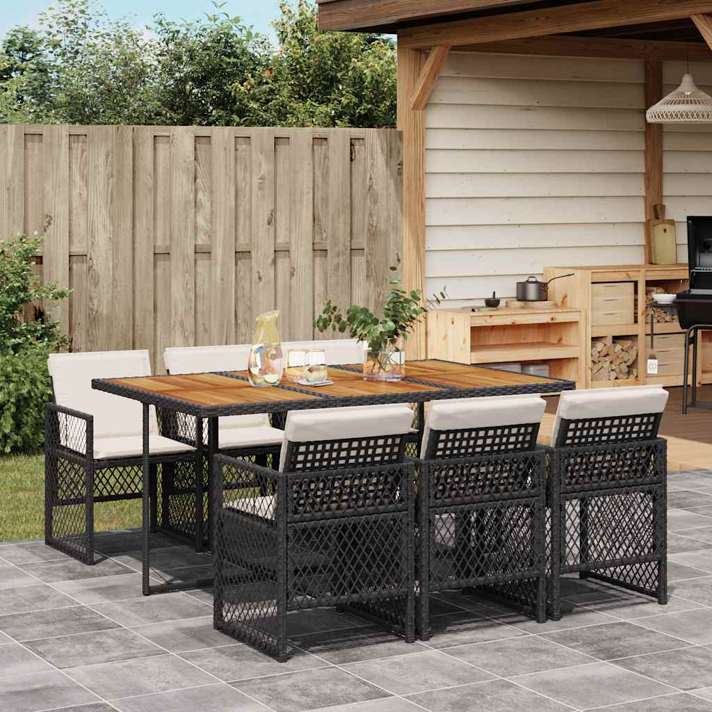 Set da Pranzo da Giardino 7 pz Nero con Cuscini in Polyrattan | homemem39