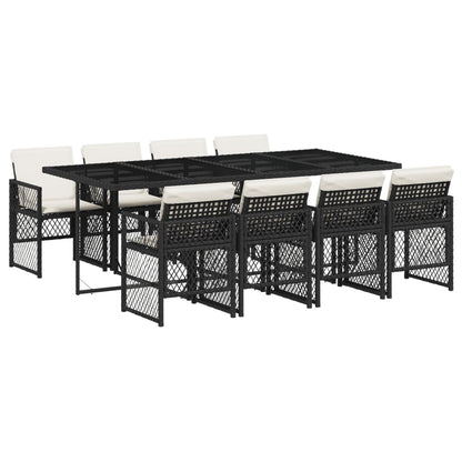 Set da Pranzo da Giardino 9 pz con Cuscini Nero in Polyrattan - homemem39