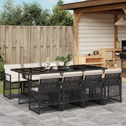 Set da Pranzo da Giardino 9 pz con Cuscini Nero in Polyrattan | homemem39