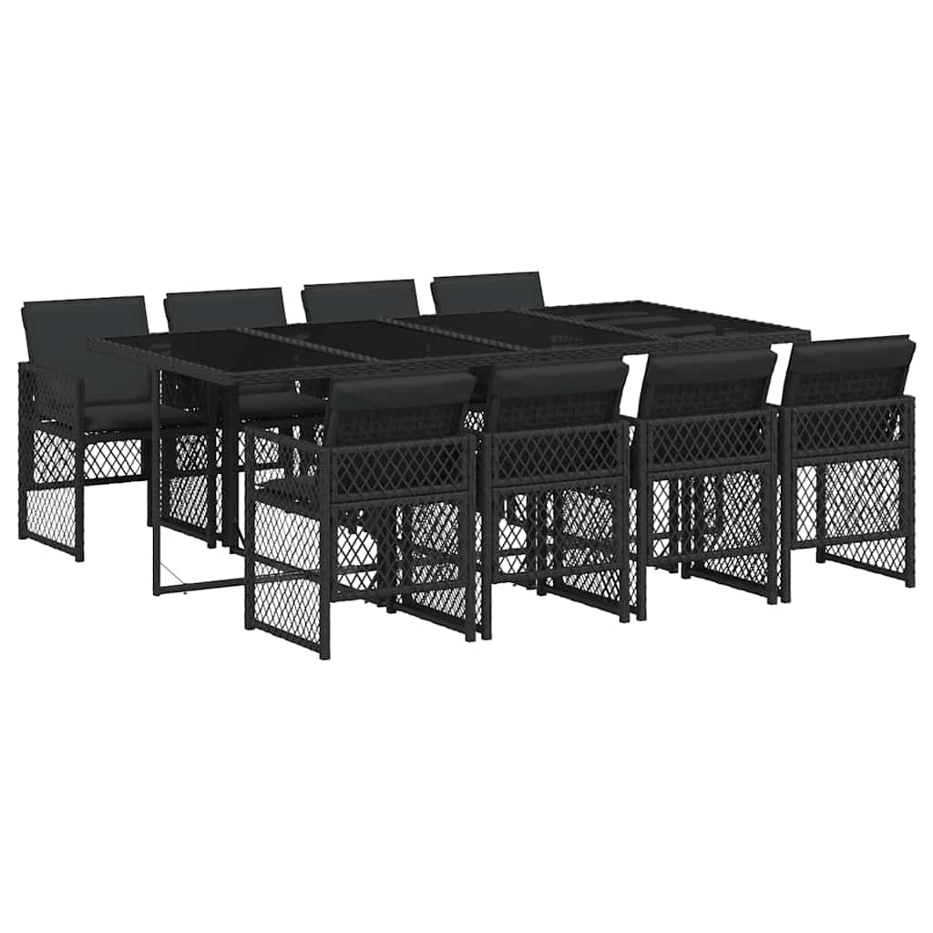 Set da Pranzo da Giardino 9 pz con Cuscini Nero in Polyrattan | homemem39