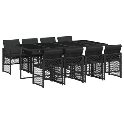 Set da Pranzo da Giardino 9 pz con Cuscini Nero in Polyrattan | homemem39