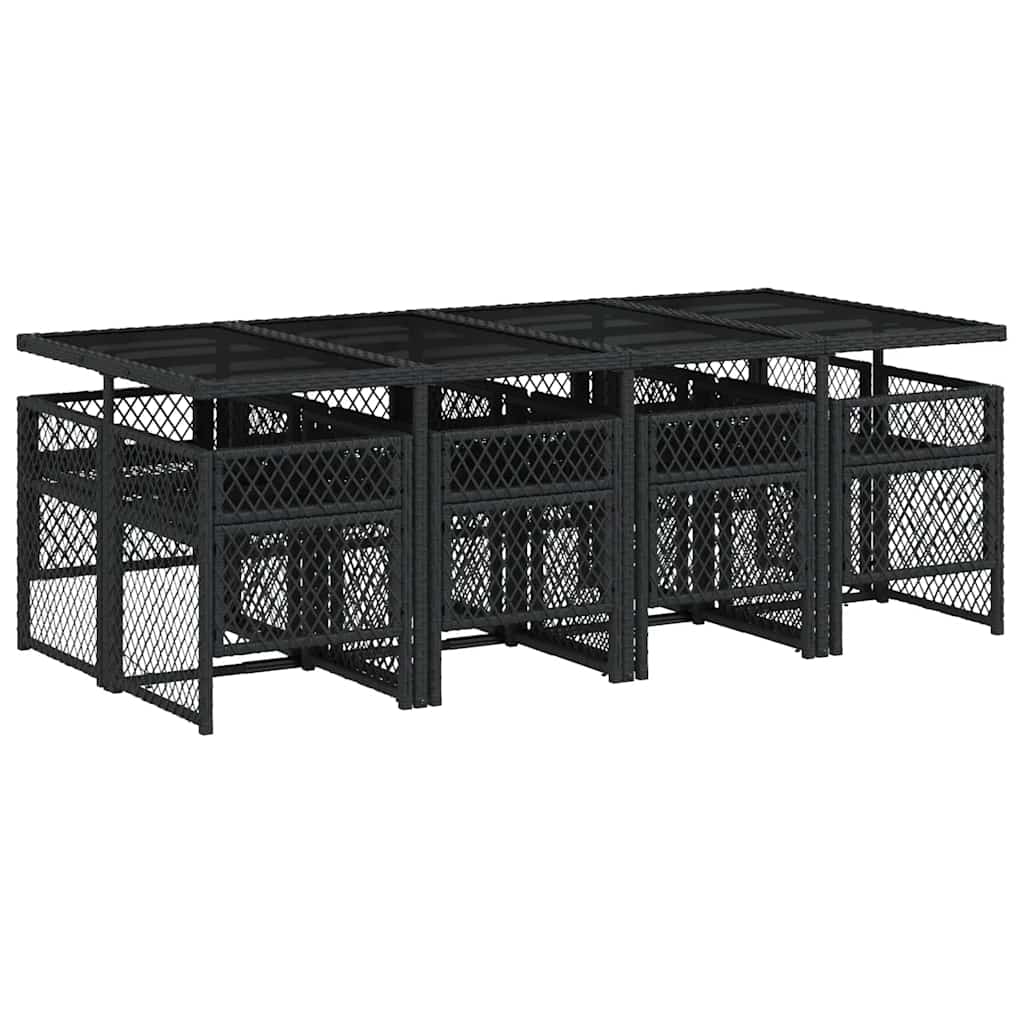 Set da Pranzo da Giardino 9 pz con Cuscini Nero in Polyrattan | homemem39