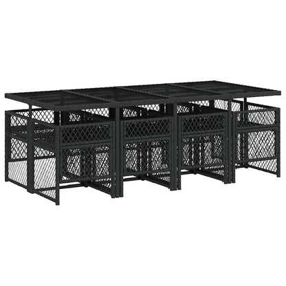 Set da Pranzo da Giardino 9 pz con Cuscini Nero in Polyrattan | homemem39