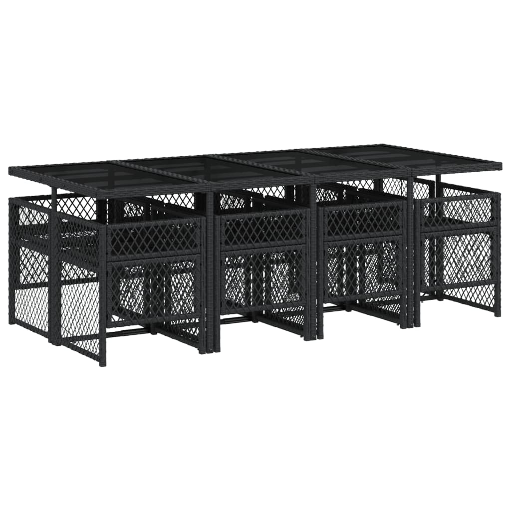 Set da Pranzo da Giardino 9 pz con Cuscini Nero in Polyrattan - homemem39