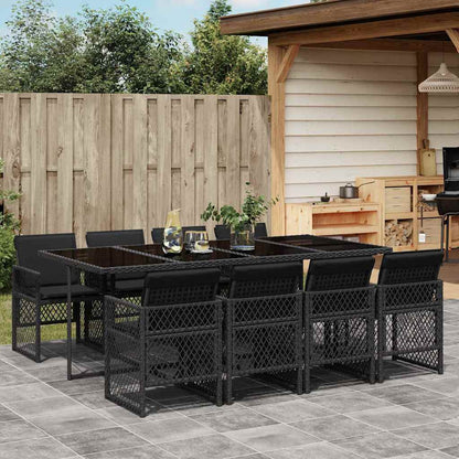 Set da Pranzo da Giardino 9 pz con Cuscini Nero in Polyrattan | homemem39