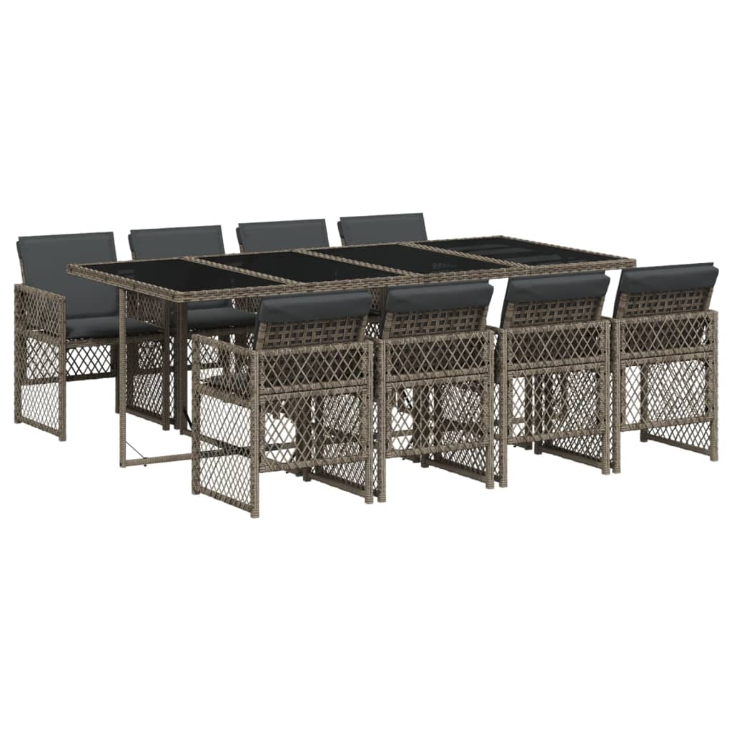 Set da Pranzo da Giardino 9 pz con Cuscini in Polyrattan Grigio - homemem39