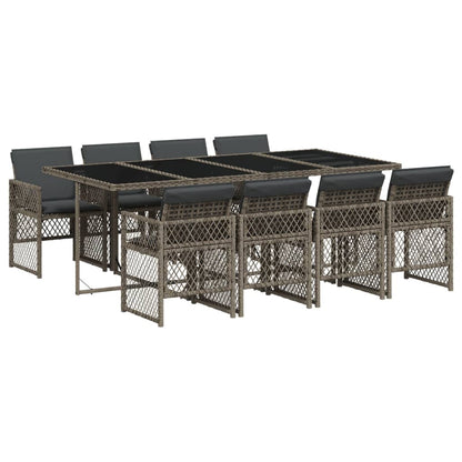 Set da Pranzo da Giardino 9 pz con Cuscini in Polyrattan Grigio - homemem39