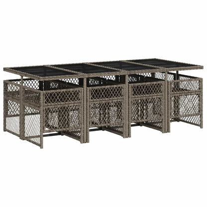 Set da Pranzo da Giardino 9 pz con Cuscini in Polyrattan Grigio | homemem39