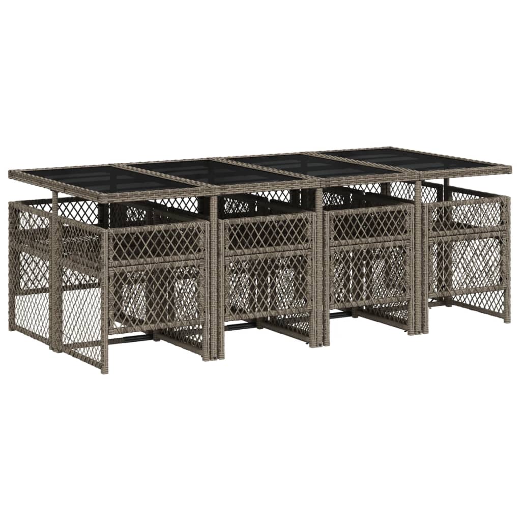 Set da Pranzo da Giardino 9 pz con Cuscini in Polyrattan Grigio - homemem39