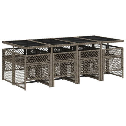 Set da Pranzo da Giardino 9 pz con Cuscini in Polyrattan Grigio - homemem39