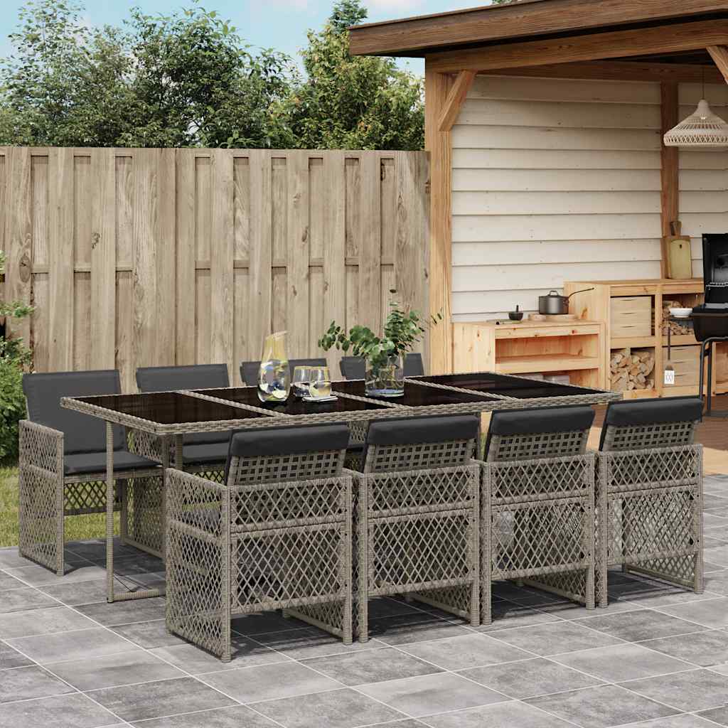 Set da Pranzo da Giardino 9 pz con Cuscini in Polyrattan Grigio | homemem39