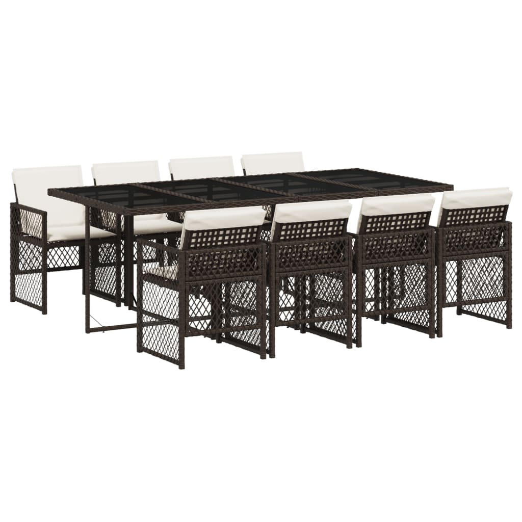 Set da Pranzo da Giardino 9pz con Cuscini Marrone in Polyrattan - homemem39