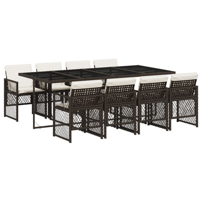 Set da Pranzo da Giardino 9pz con Cuscini Marrone in Polyrattan - homemem39