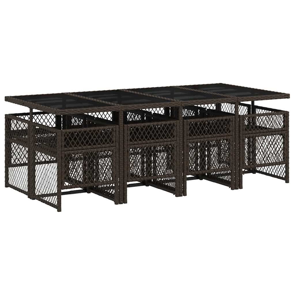 Set da Pranzo da Giardino 9pz con Cuscini Marrone in Polyrattan | homemem39