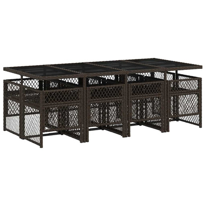 Set da Pranzo da Giardino 9pz con Cuscini Marrone in Polyrattan | homemem39