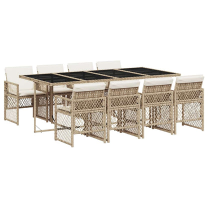 Set da Pranzo da Giardino 9 pz con Cuscini Beige in Polyrattan | homemem39
