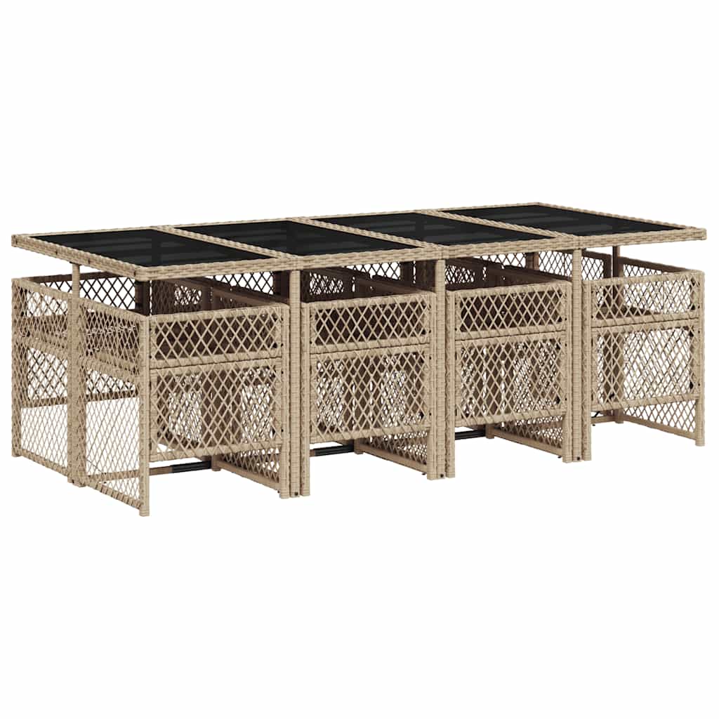 Set da Pranzo da Giardino 9 pz con Cuscini Beige in Polyrattan | homemem39