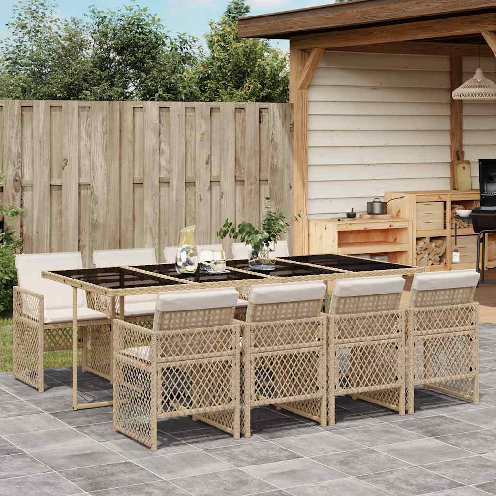 Set da Pranzo da Giardino 9 pz con Cuscini Beige in Polyrattan | homemem39