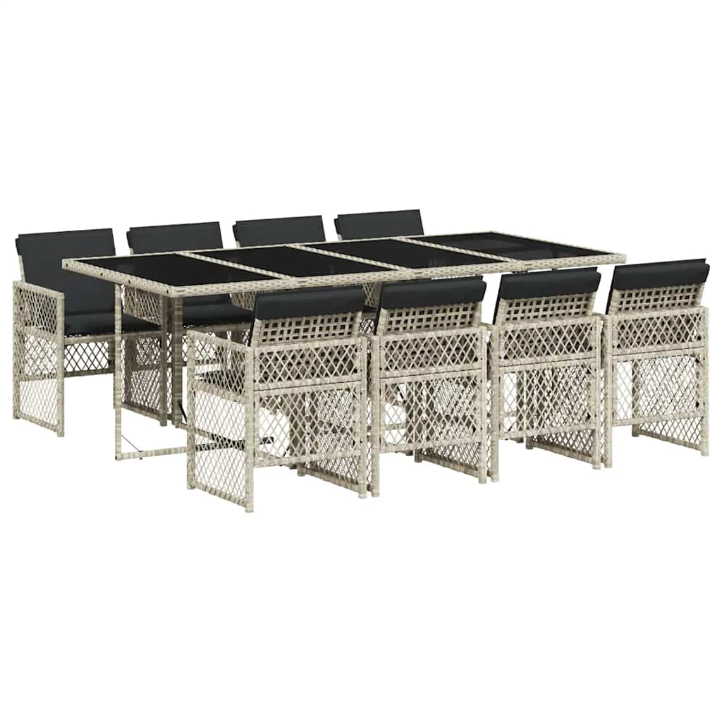 Set Pranzo da Giardino 9pz con Cuscini Grigio Chiaro Polyrattan | homemem39