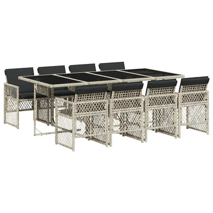 Set Pranzo da Giardino 9pz con Cuscini Grigio Chiaro Polyrattan | homemem39