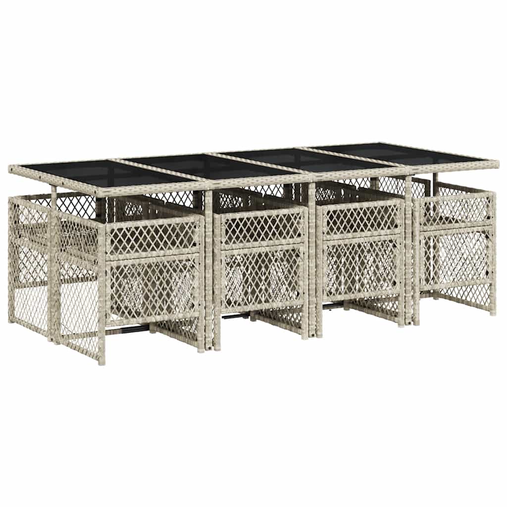Set Pranzo da Giardino 9pz con Cuscini Grigio Chiaro Polyrattan | homemem39