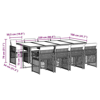 Set Pranzo da Giardino 9pz con Cuscini Grigio Chiaro Polyrattan | homemem39