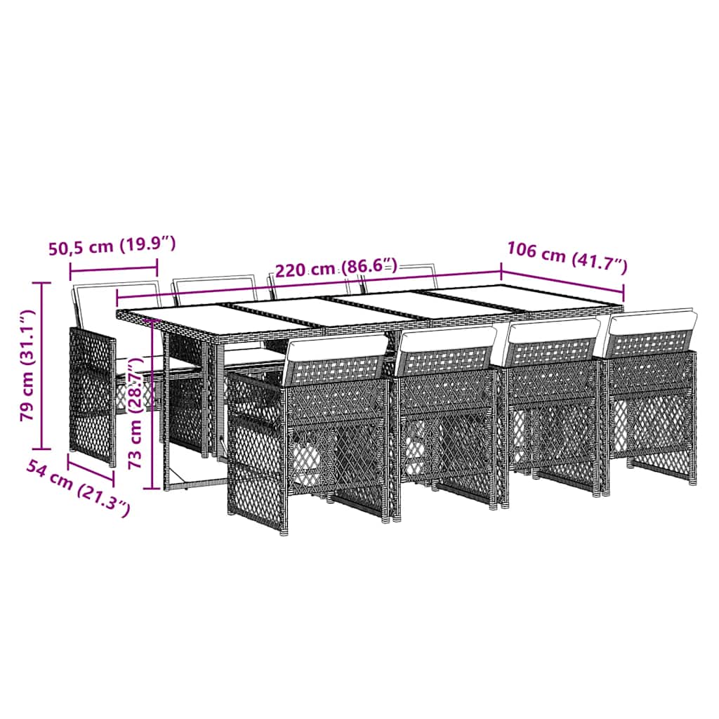 Set Pranzo da Giardino 9pz con Cuscini Grigio Chiaro Polyrattan - homemem39