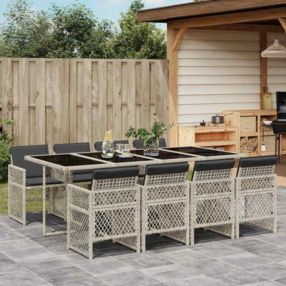 Set Pranzo da Giardino 9pz con Cuscini Grigio Chiaro Polyrattan | homemem39