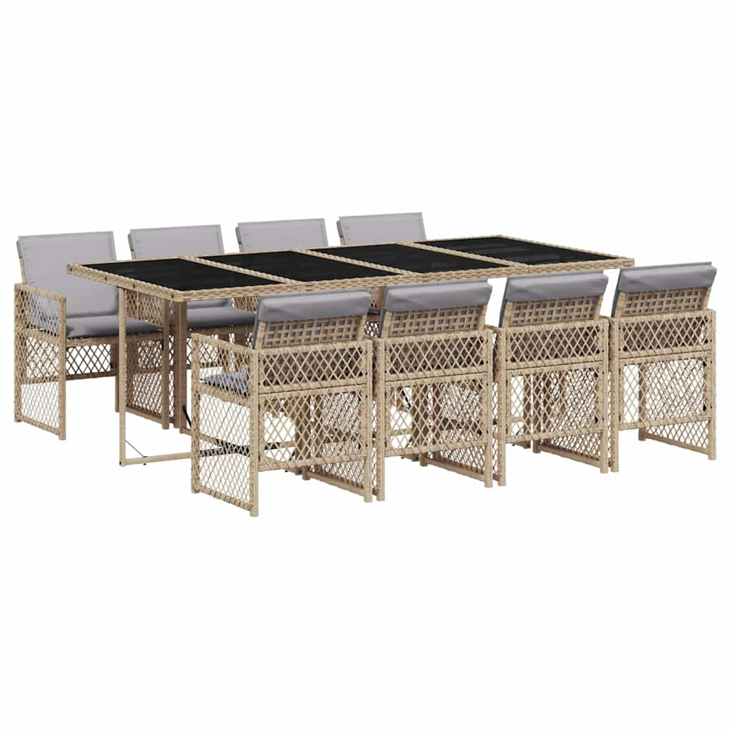 Set da Pranzo da Giardino 9 pz con Cuscini Beige in Polyrattan | homemem39