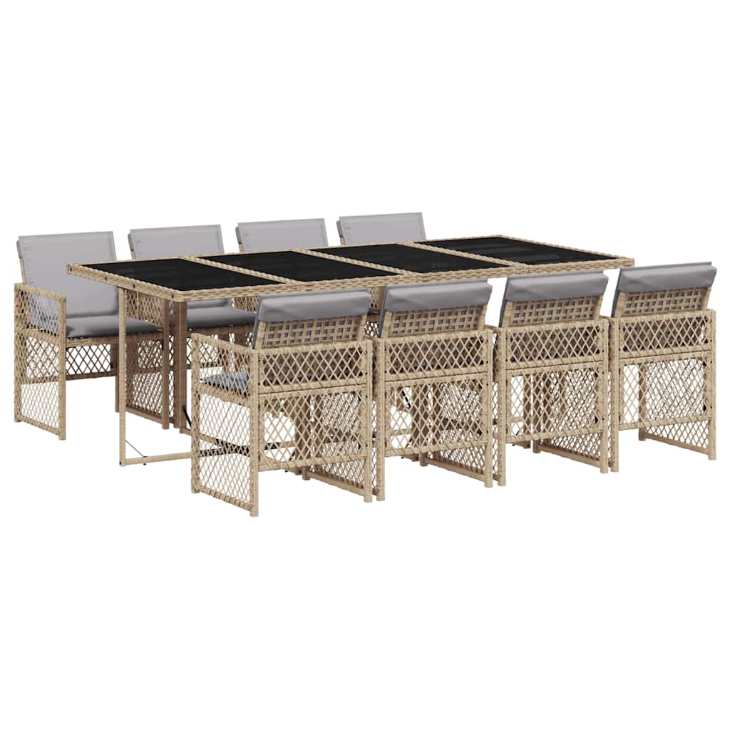 Set da Pranzo da Giardino 9 pz con Cuscini Beige in Polyrattan - homemem39