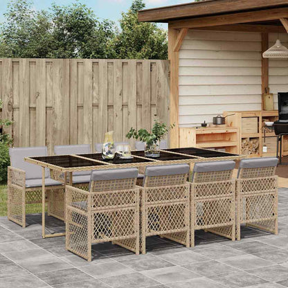 Set da Pranzo da Giardino 9 pz con Cuscini Beige in Polyrattan | homemem39