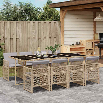 Set da Pranzo da Giardino 9 pz con Cuscini Beige in Polyrattan - homemem39