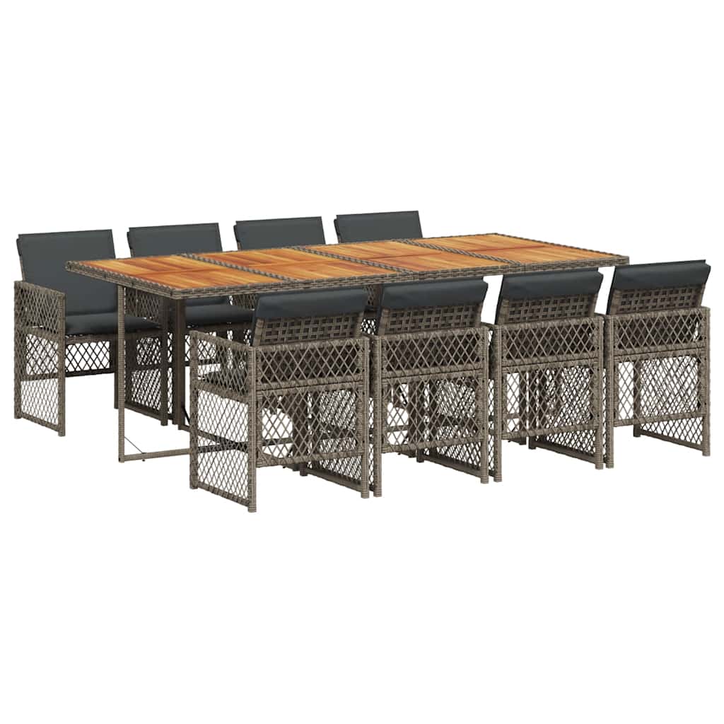 Set da Pranzo da Giardino 9 pz con Cuscini in Polyrattan Grigio | homemem39