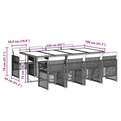 Set da Pranzo da Giardino 9 pz con Cuscini in Polyrattan Grigio | homemem39