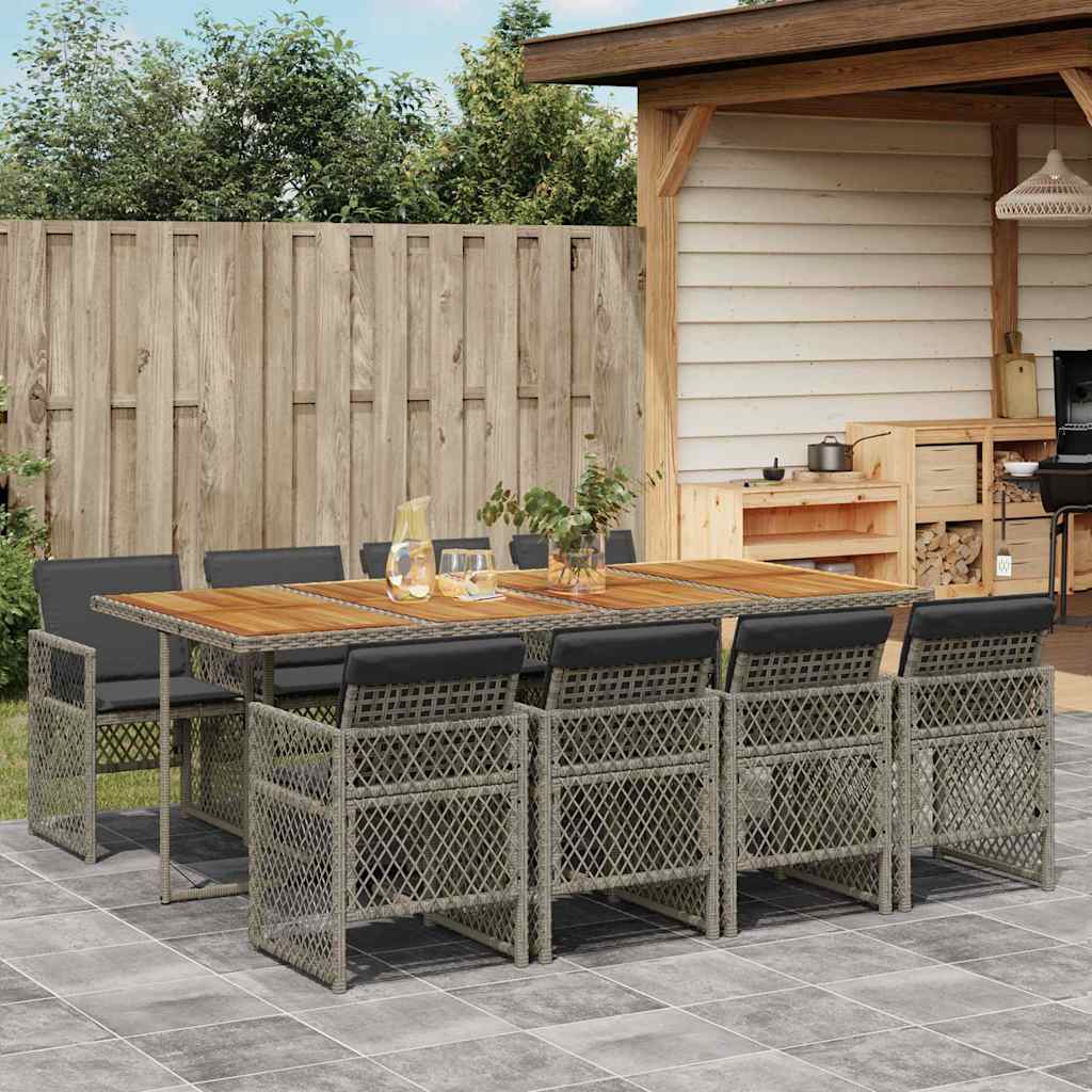 Set da Pranzo da Giardino 9 pz con Cuscini in Polyrattan Grigio | homemem39