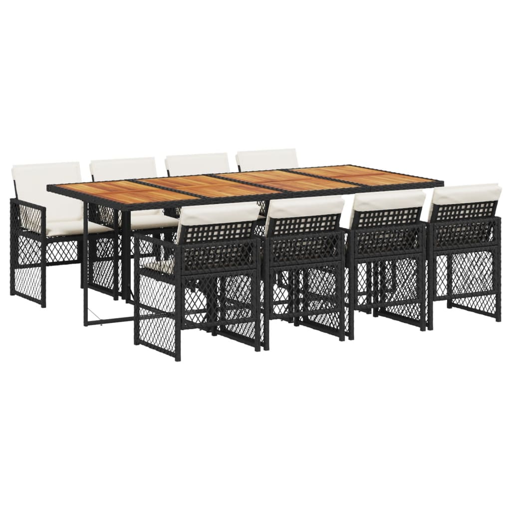 Set da Pranzo da Giardino 9 pz con Cuscini Nero in Polyrattan - homemem39