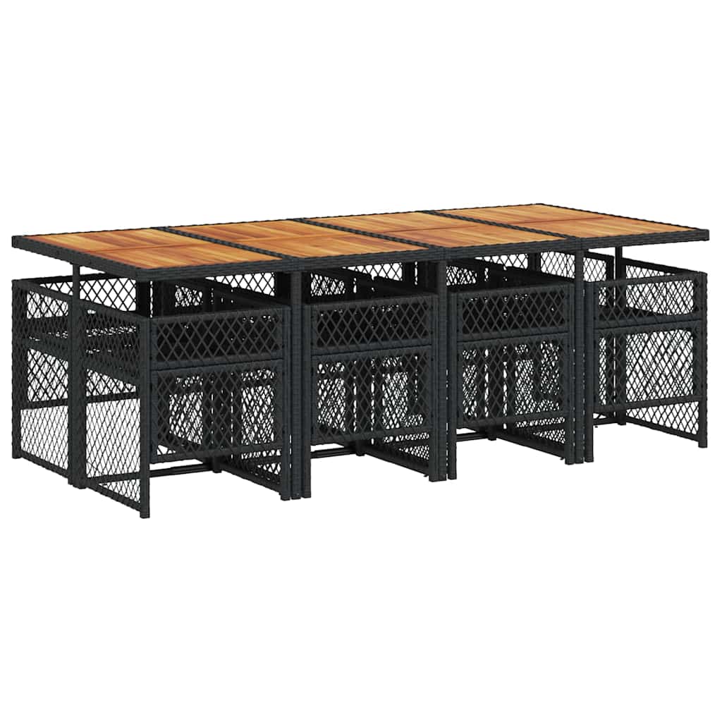 Set da Pranzo da Giardino 9 pz con Cuscini Nero in Polyrattan | homemem39