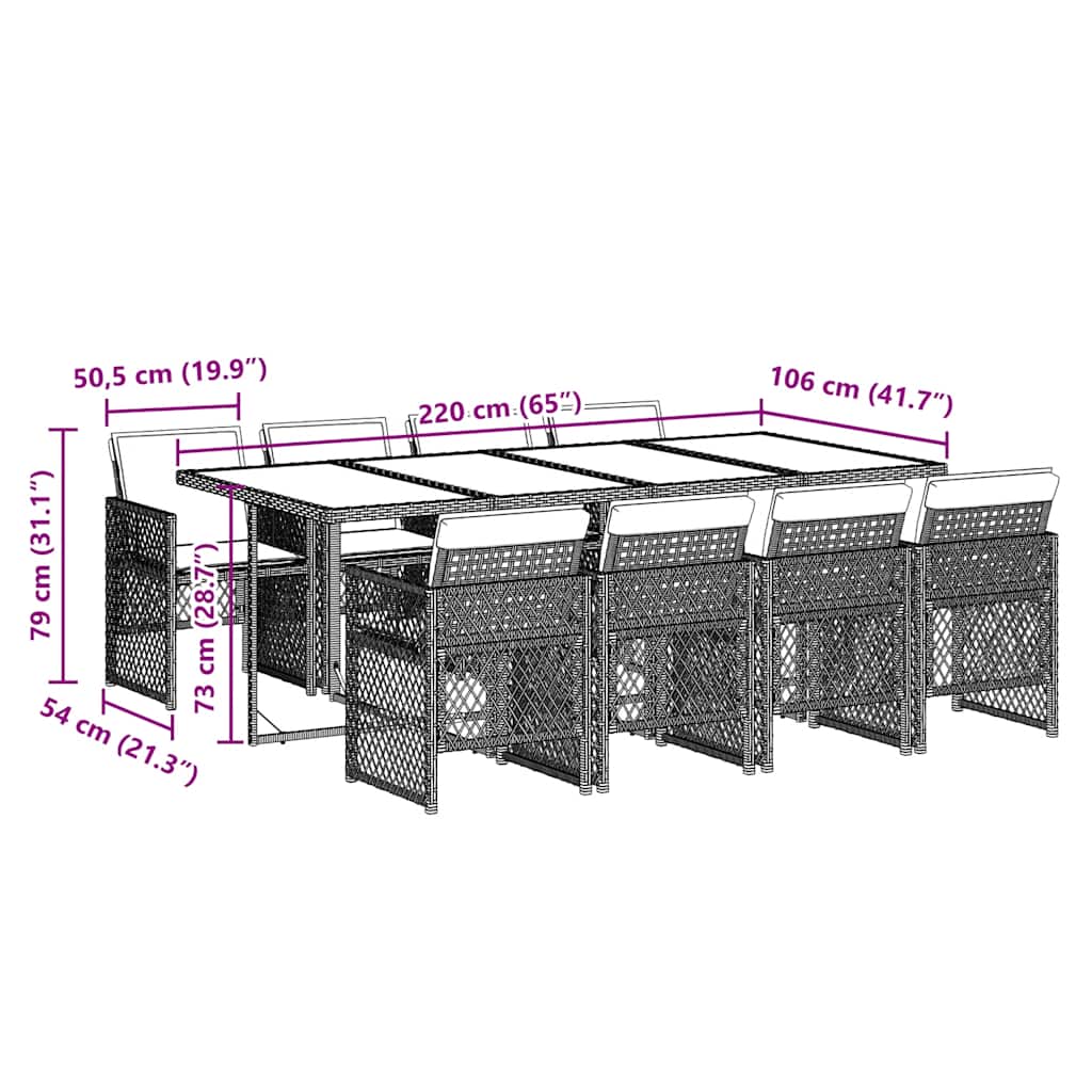 Set da Pranzo da Giardino 9 pz con Cuscini Nero in Polyrattan | homemem39