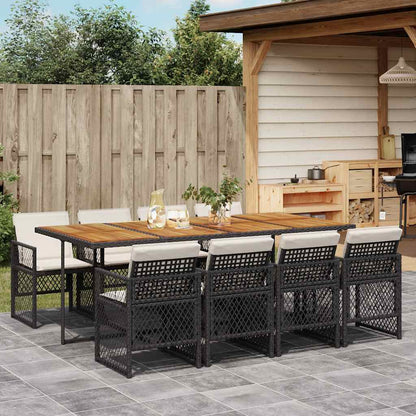 Set da Pranzo da Giardino 9 pz con Cuscini Nero in Polyrattan | homemem39
