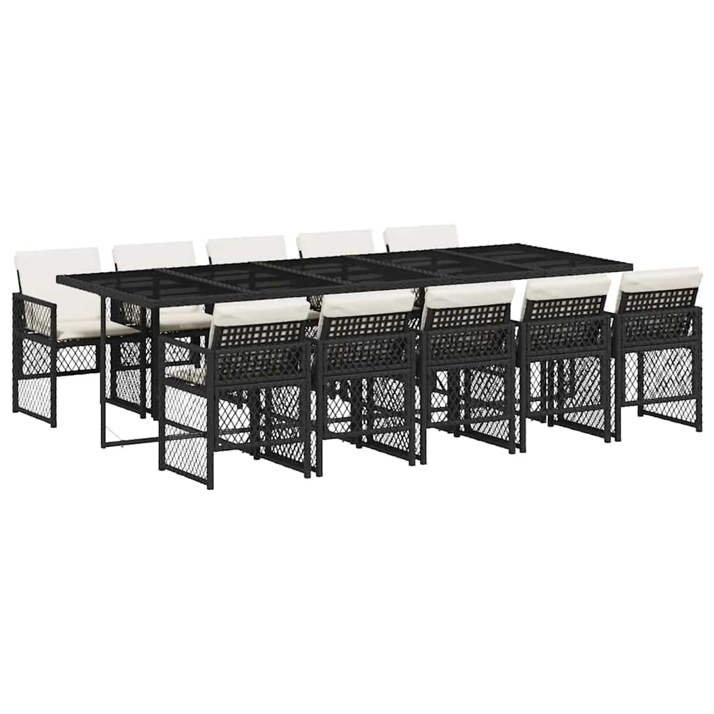 Set da Pranzo da Giardino 11 pz con Cuscini in Polyrattan Nero | homemem39