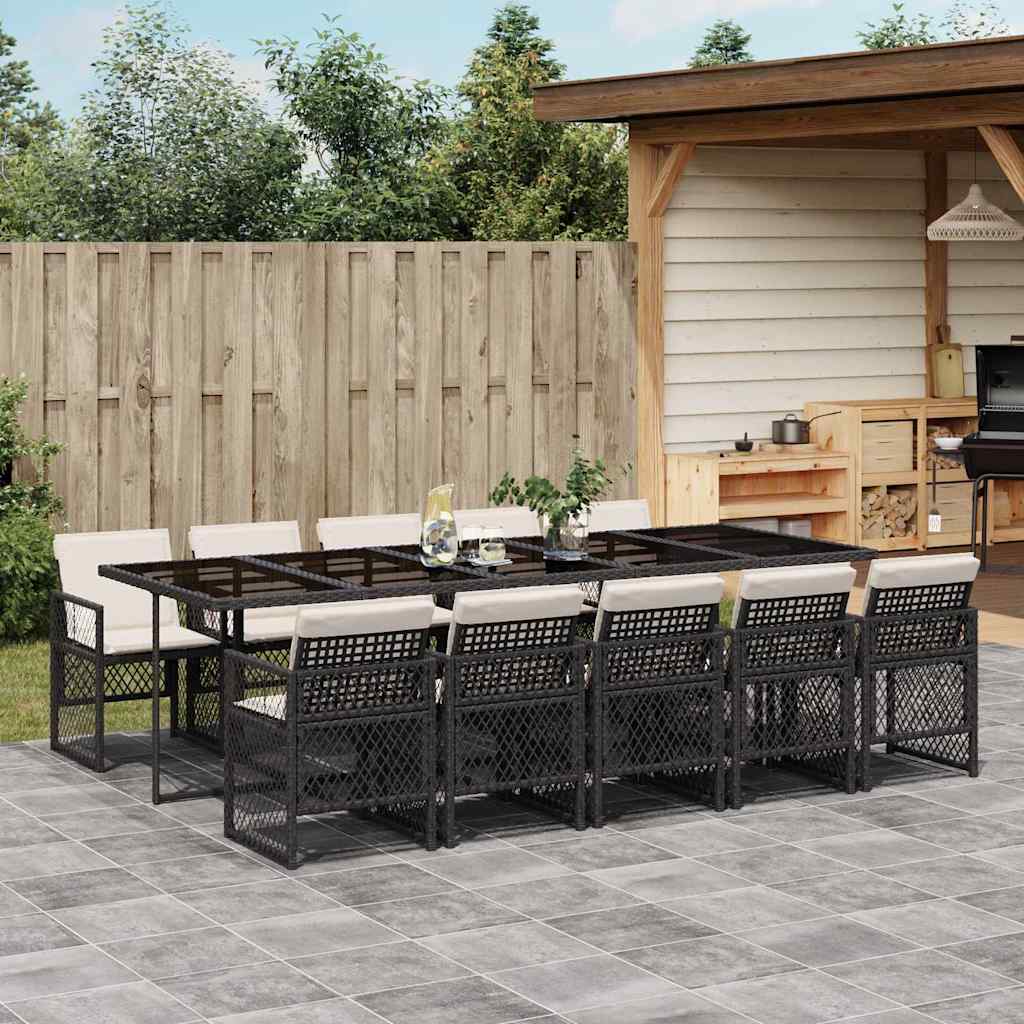 Set da Pranzo da Giardino 11 pz con Cuscini in Polyrattan Nero | homemem39