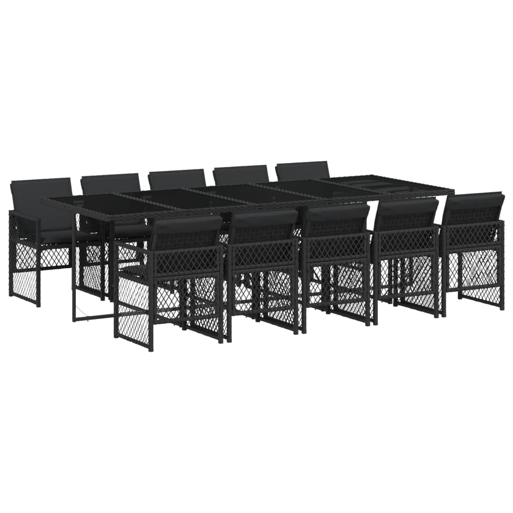 Set da Pranzo da Giardino 11 pz con Cuscini in Polyrattan Nero - homemem39