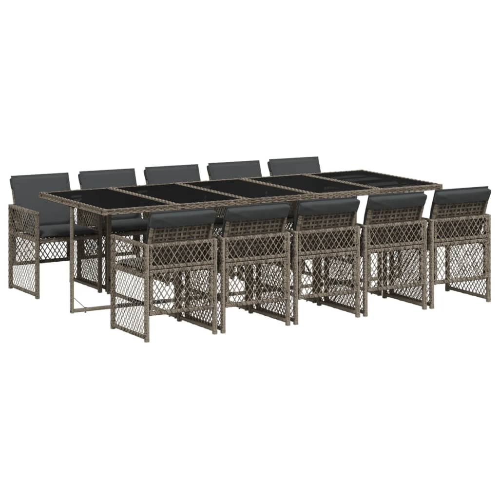Set da Pranzo da Giardino 11pz con Cuscini in Polyrattan Grigio - homemem39