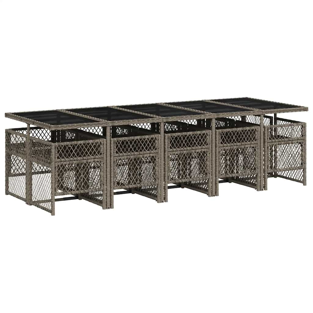 Set da Pranzo da Giardino 11pz con Cuscini in Polyrattan Grigio | homemem39